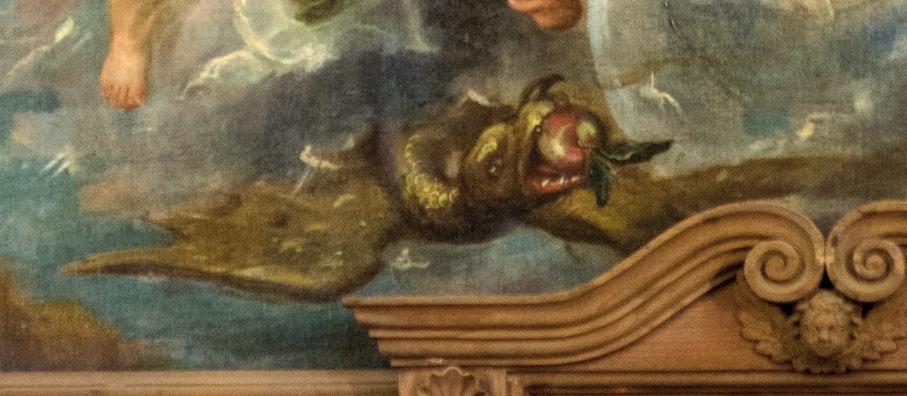 Detalle de la serpiente aplastada por el pie de María Inmaculada Concepción de Claudio Coelho, Catedral de Málaga