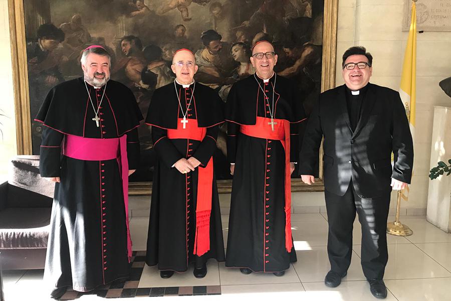 Varios padres sinodales y el sacerdote Raúl Tinajero, director del Departamento de Juventud de la CEE