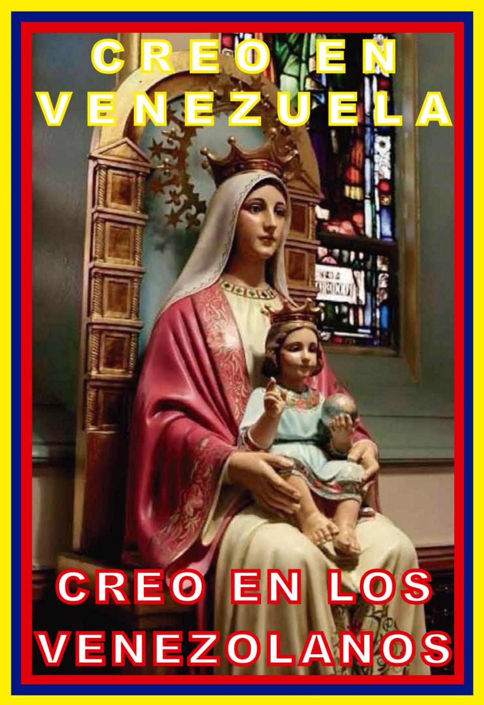 Recordatorio preparado por la parroquia de San Fernando con la imagen de la Virgen y la bandera de Venezuela