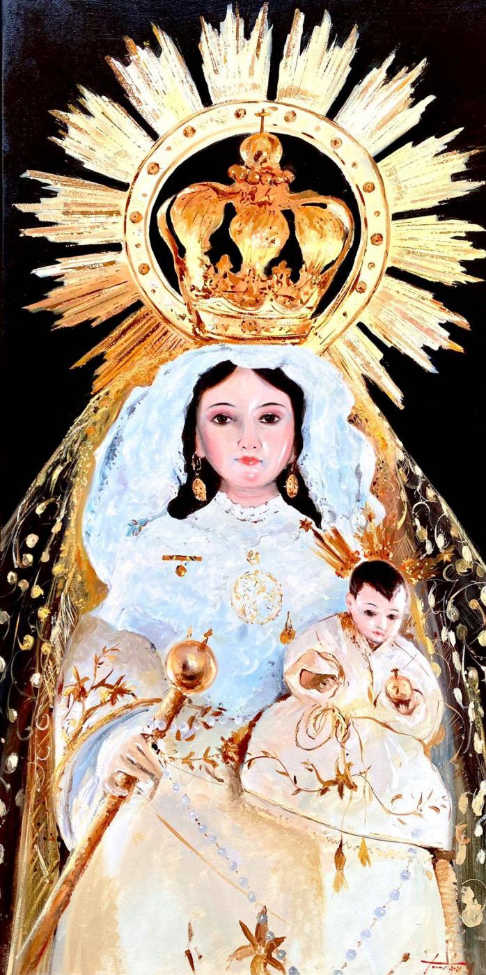 Imagen de la Virgen de la Cabeza, patrona de Álora junto a la Virgen de Flores