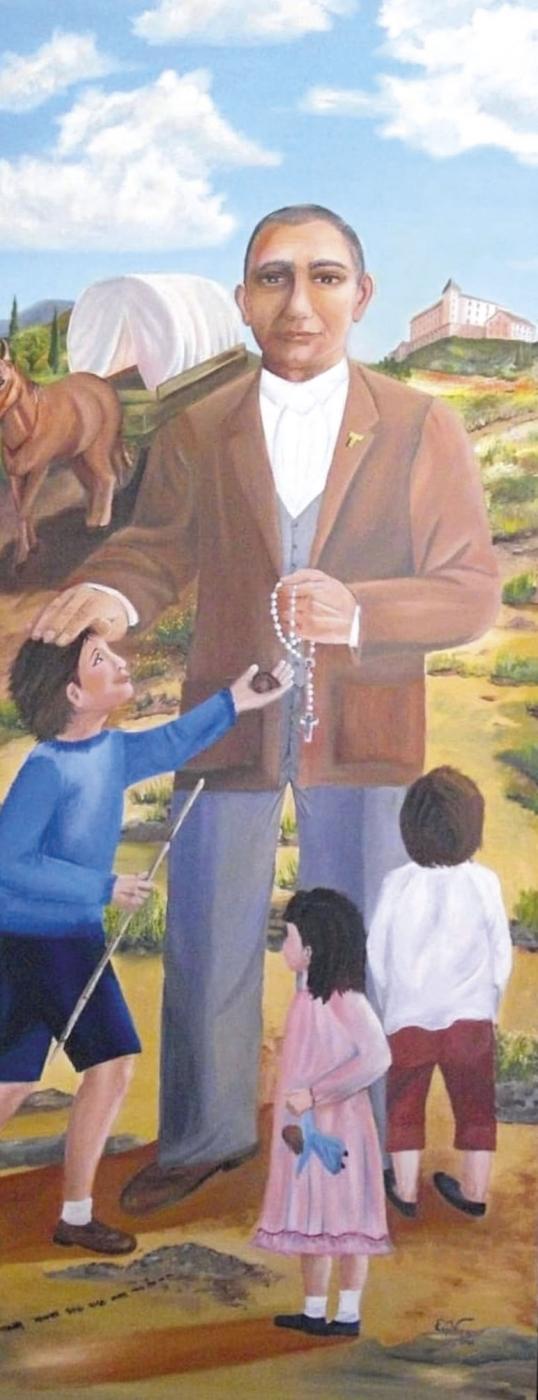 Cuadro itinerante de el Pelé donado por la pintora y catequista Esperanza Muñoz