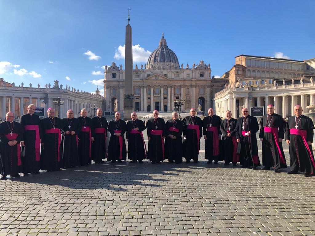 Mons. Catalá, junto al resto de obispos participantes de la Visita ad limina, tras ser recibidos por el Papa (Viernes 21 de enero)
