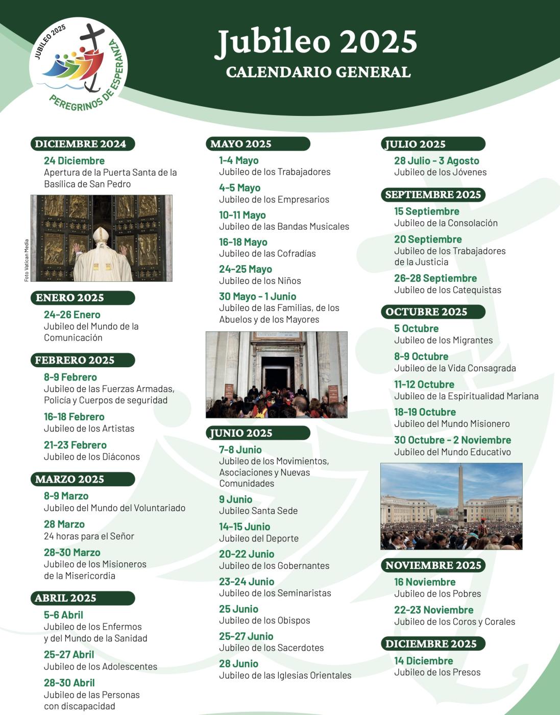 Calendario oficial del Jubileo en Roma